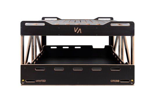 Vanted Cross modular van conversion kit — front view, black hexa plywood construction, Toyota Hiace LWB