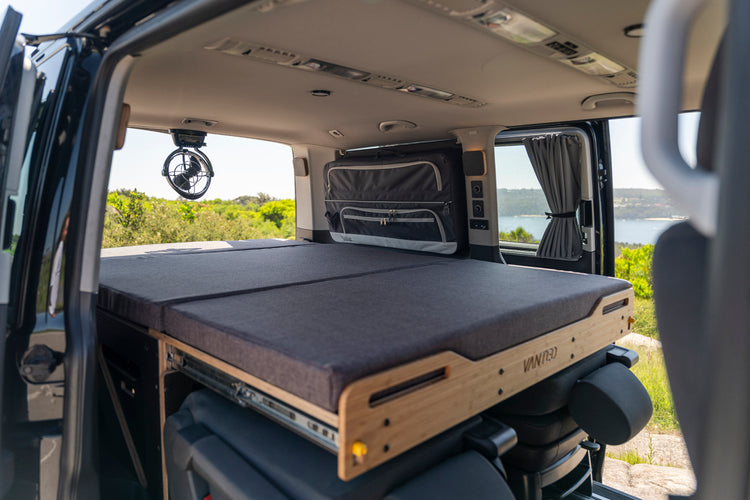 Interior view of Rover Pod’s modern design, featuring sliding bed and durable construction.