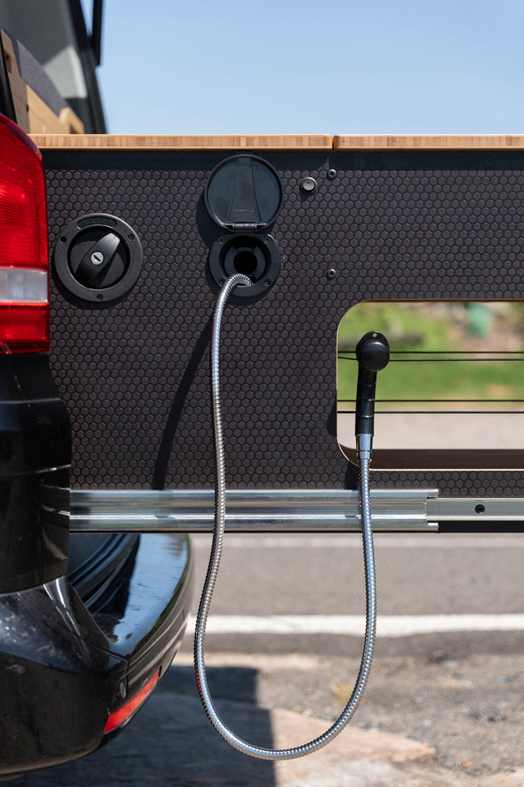 Rover camping pod shower and water system.