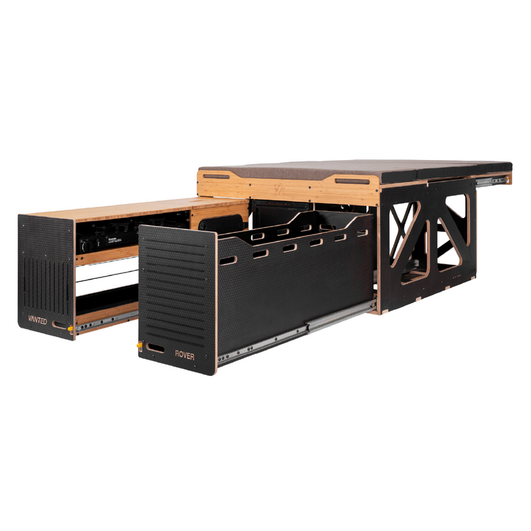 Rover Pod with sliding bed system and modern, minimalist design in VW Multivan.