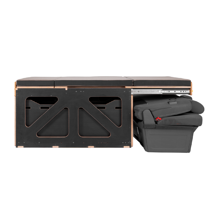 Showing how to use Rover Pod clever bed slide out system while keeping rear seats in.