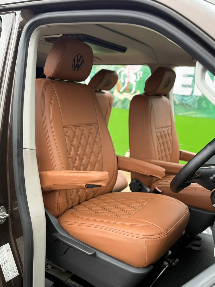 "Handcrafted waterproof leatherette seat covers for VW Transporter - long-lasting durability"