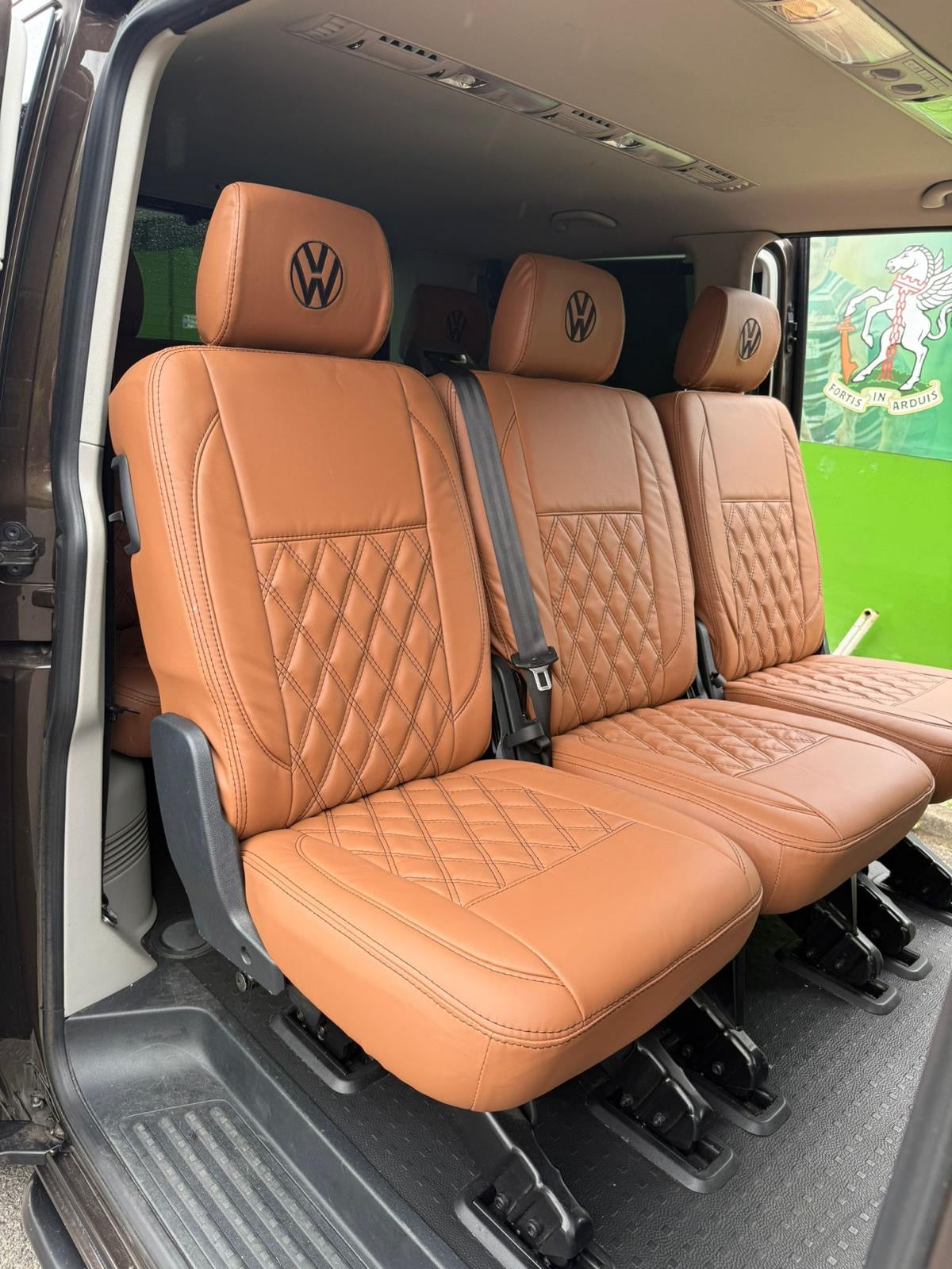 "VW Multivan rear bench seat with custom leatherette covers - beige option"