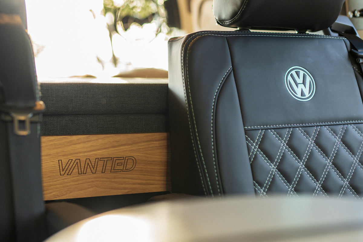 "VW Transporter front seat covers with diamond stitching.