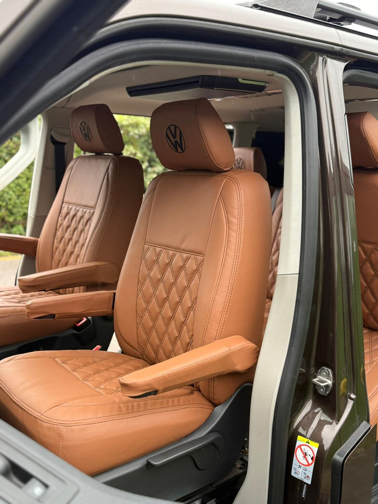"VW Transporter seat covers - premium leatherette material close-up"