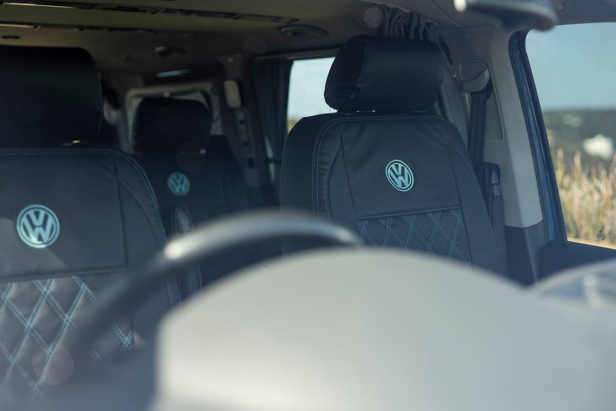 "Waterproof leatherette seat covers for VW Transporter - built for Australian outdoor adventures"